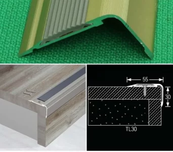 Thông số mặt cắt và mô tả ứng dụng của nẹp nhôm chống trơn nẹp mũi bậc TL30