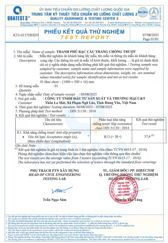 Giấy kiểm hiệu quả chống trượt của theo tiêu chuẩn DIN 51130 Viện Quatest 3